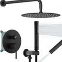 BESy Shower System with 10 Inch Round Rain Shower Head and Handheld Wall Mounted, High Pressure Rainfall Heads Shower Faucet Fixture Combo Set with 2 in 1 Spray Showerhead for Bathroom, Matte Black