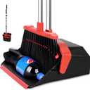 Tiumso Upgrade Broom with Dustpan Combo Set, Broom and Dustpan Set with 51'' Long Handle, Dust Pan and Brooms, ZeroGap Lip, Self-Cleaning Dustpans Teeth for Lobby Kitchen Restaurant - Black and Red