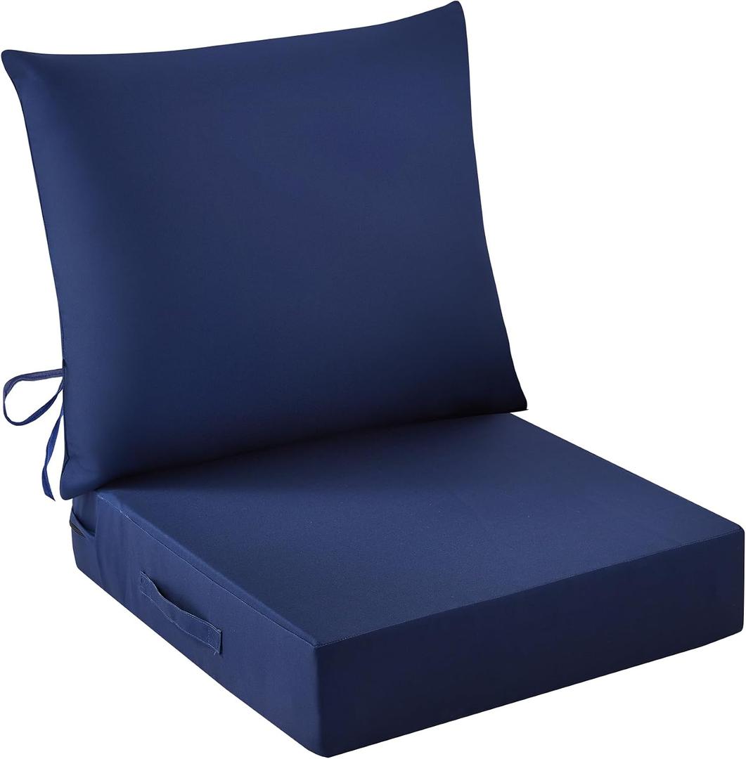 IASEAHK Outdoor Chair Cushions, 24 x 24 Inch Outdoor Cushion for Patio Furniture, Patio Chair Cushion, Waterproof & Fade Resistant Deep Patio Furniture Cushions Set with Handle and Ties, Navy Blue