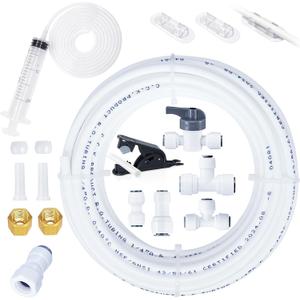 Refrigerator Water Line Kit - Ice Maker Fridge Water Line Kit, 25FT 1/4In Water Tubing with Fittings and Tubing Cutter for Refrigerator, Ice Maker, RO Filter, Also Unfreeze Water Line Tool Include