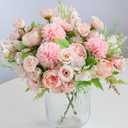 ASTRYAS Artificial Flowers, 2PCS Small Silk Flowers for Home Decor Indoor Fake Bouquet Faux Floral Arrangements Dining Table Centerpieces for Kitchen Bridal Wedding Party Decor, Pink