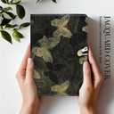 2 x Luxury Refillable Notebook with Grid Pages, Loose Leaf Hardcover 6-Ring Planner, Shimmering Black & Gold Embroidered Butterfly Journal for Study, Work, or Gifts (A6)
