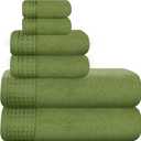 GLAMBURG 100% Cotton Ultra Soft 6 Pack Towel Set, Contains 2 Bath Towels 28x55 Inches, 2 Hand Towels 16x24 Inches & 2 Wash Coths 12x12 Inches, Compact Absorbent Lightweight & Quickdry - Kiwi Green