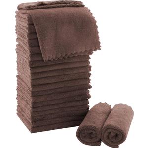 MOONQUEEN Ultra Soft Premium Washcloths Set - 12 x 12 inches - 24 Pack - Quick Drying - Highly Absorbent Coral Velvet Bathroom Wash Clothes - Use as Bath, Spa, Facial, Fingertip Towel (Wood Brown)