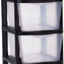 Plastic 4-Drawer Storage Tower, Clear Sliding Regular-Duty Bins for Crafts,. Toys, Classroom, Art Supplies and Home Organization - Black