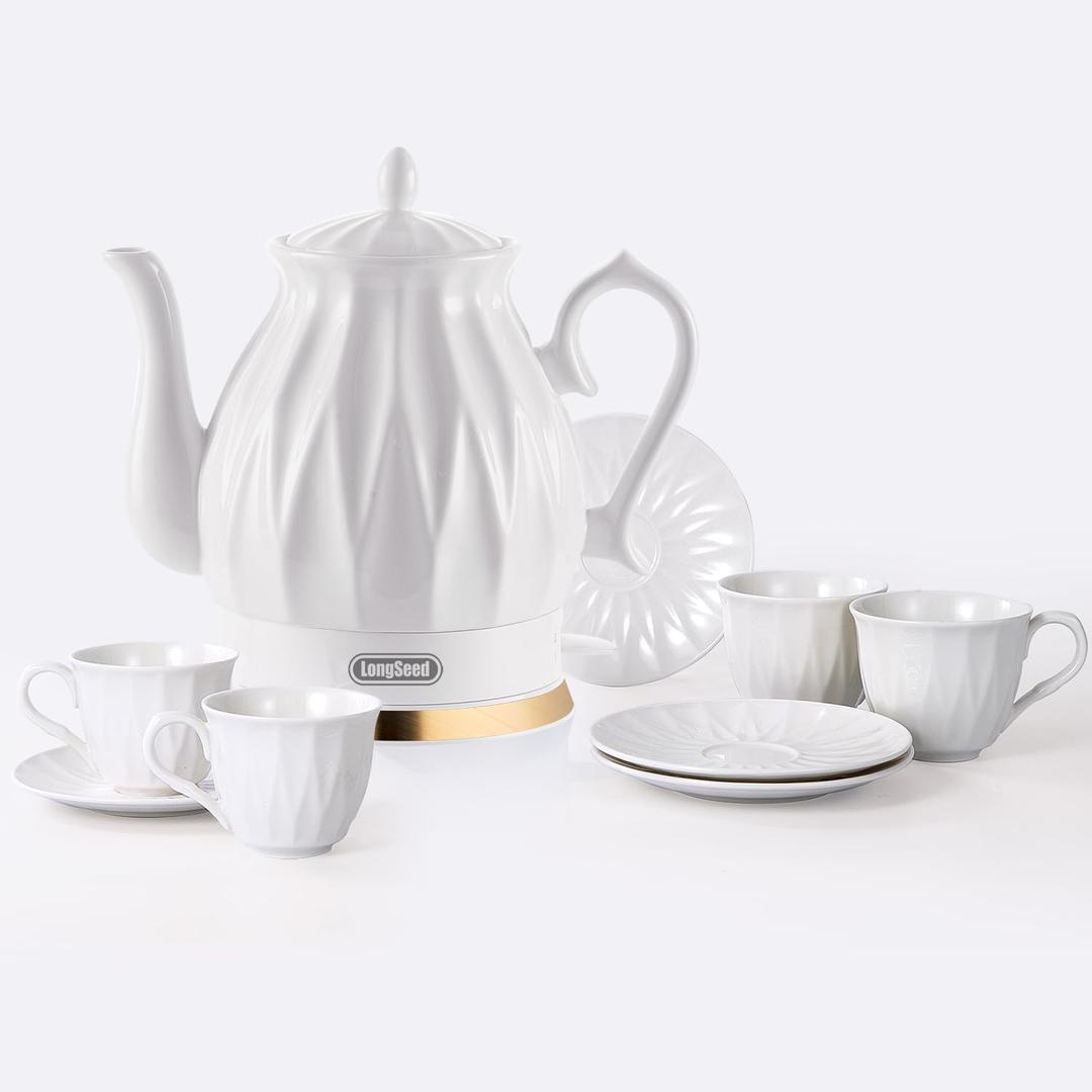 1.5L Ceramic Electric Kettle with Tea Infuser & Cups Set, 1200W Quickly Boil Water Teapot with Boil-Dry Protection Auto Shut Off, Detachable Swivel Base, Porcelain Gooseneck Kettles Pot 1.5L Ceramic Electric Kettle with Tea Infuser & Cups Set, 1200W Quickly Boil Water Teapot with Boil-Dry Protection Auto Shut Off, Detachable Swivel Base, Porcelain Gooseneck Kettles Pot