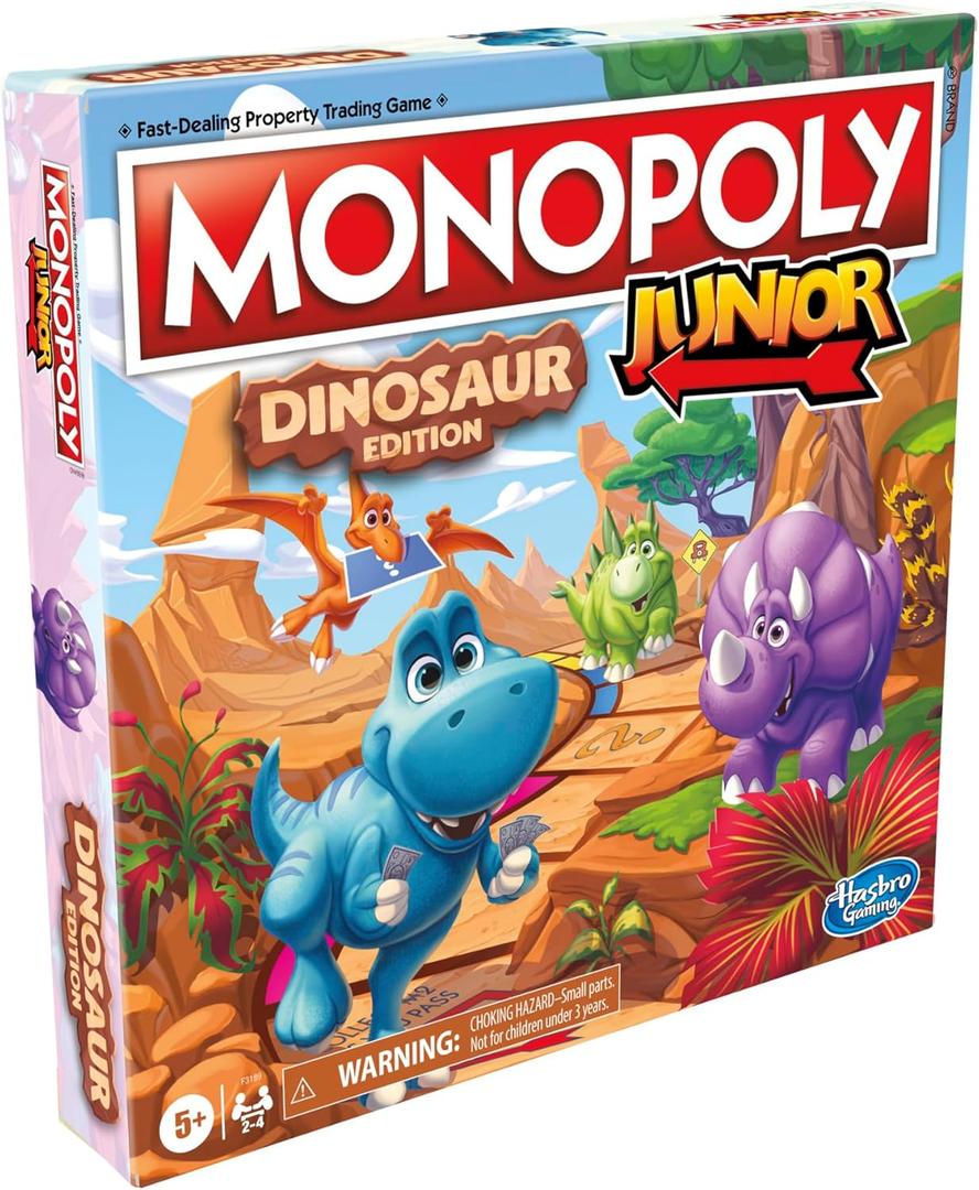 Hasbro Gaming Monopoly Junior Dinosaur Edition Game | Kids Board Games with Dino-Themed Toy Tokens | 2-4 Players for Boys & Girls | Ages 5+  