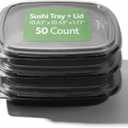 Restaurantware Sushi Containers, Pack Of 50 Plastic Disposable Square Sushi Storage Containers, Sushi Containers With Lids For Meal Prep Take Out, Stackable Black Food Containers With Clear Lids (10 3/4" x 10 3/4" x 1 3/4", Gold)