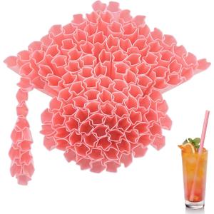 100 Pcs Graduation Cap Shaped Straws Disposable Plastic Drinking Straw Grad Caps Straw for Graduation Beverage Cocktail 2026 Congrats Grad Party Supplies (Pink)