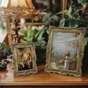 eletecpro 5x7 Vintage Picture Frame with Real Glass Cover, Ornate Antique Photo Frame, Display 5x7 Picture for Tabletop or Wall Hanging Horizontal & Vertical, Gold Home Decor for Gallery Art