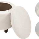 Round Ottoman Cover with Storage 2-Piece Stretch Stool Slipcover Soft Footstool Protector Covers Removable Washable Storage Stool with Cover Lid Folding Stool Covers for Home Decor (New White)