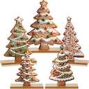 Chunful 5 Pcs Gingerbread Christmas Table Decorations Wooden Gingerbread Tree Decor Christmas Centerpiece Ginger Bread Village Decoration Winter Tiered Tray Decor with Base for Xmas Home Kitchen Shelf