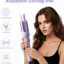 Automatic Curling Iron, Hair Curler Wand with 3 Temp& LCD Display, Fast Heating Ceramic Hair Curler, Automatic Shut-Off, Anti-Scald, Anti-Tangle Rotating Curling Iron for Hair Styling (Purple)