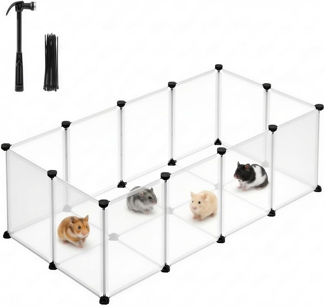 SONGMICS Pet Playpen with Floor, Small Animal Playpen
Pet Fence Indoor, DIY Plastic Enclosure for Guinea Pigs, Bunny, Hamsters, 49.2 x 24.8 x 16.5 Inches, White