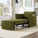 Merax Convertible Chair Bed, 3-in-1 Pull Out Sleeper Couch with Adjustable Backrest, Side Pockets and a Storage Basket, Chenille Folding Sofa Bed for Living Room, Apartment, Green
