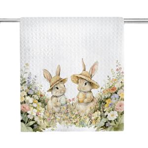 Spring Easter Bunny Hand Towel, Easter Bunny Rabbit Eggs Flowers Kitchen Dish Towel for Kitchen Bathroom Hotel Gym Spa Decor, Bunny Gifts for Women, 16 x 24 in Seasonal Decoration Towels