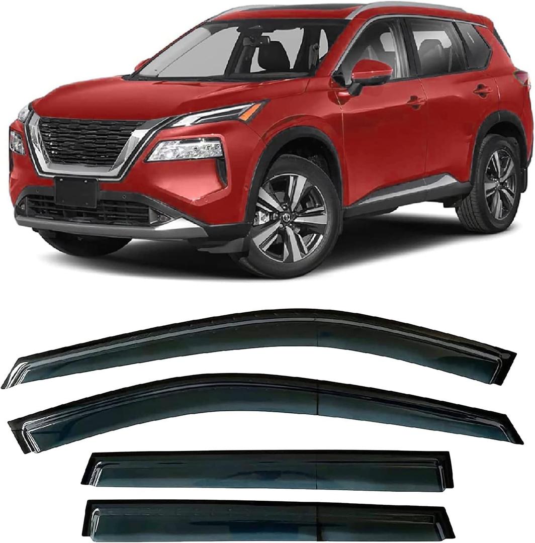 Tape-On Windows Visor 4-Piece for 2021-2023 Nissan Rogue(Not fit Hybrid&Sport) Rain Guards Shield Shade Smoke (21-23 Nissan Rogue(Not fit Hybrid&Sport), black)