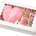 Ocmoiy 20 Pack Bakery Boxes, 12x8x2.5 Inch Cookie Boxes with Window, Auto-Popup Treat Box for Chocolate Covered Strawberries, Pastries, Donuts, Muffins, Breakable Hearts