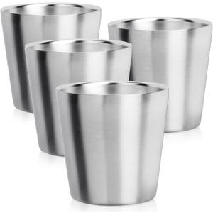 Beasea Stainless Steel Cups 6 oz, 4 Pack Small Stainless Steel Tumbler Bulk Stackable Insulated Mini Cups for Drinking Double Wall Metal Glasses Tin Cups for Home Restaurant Office Party Camping (Straight)