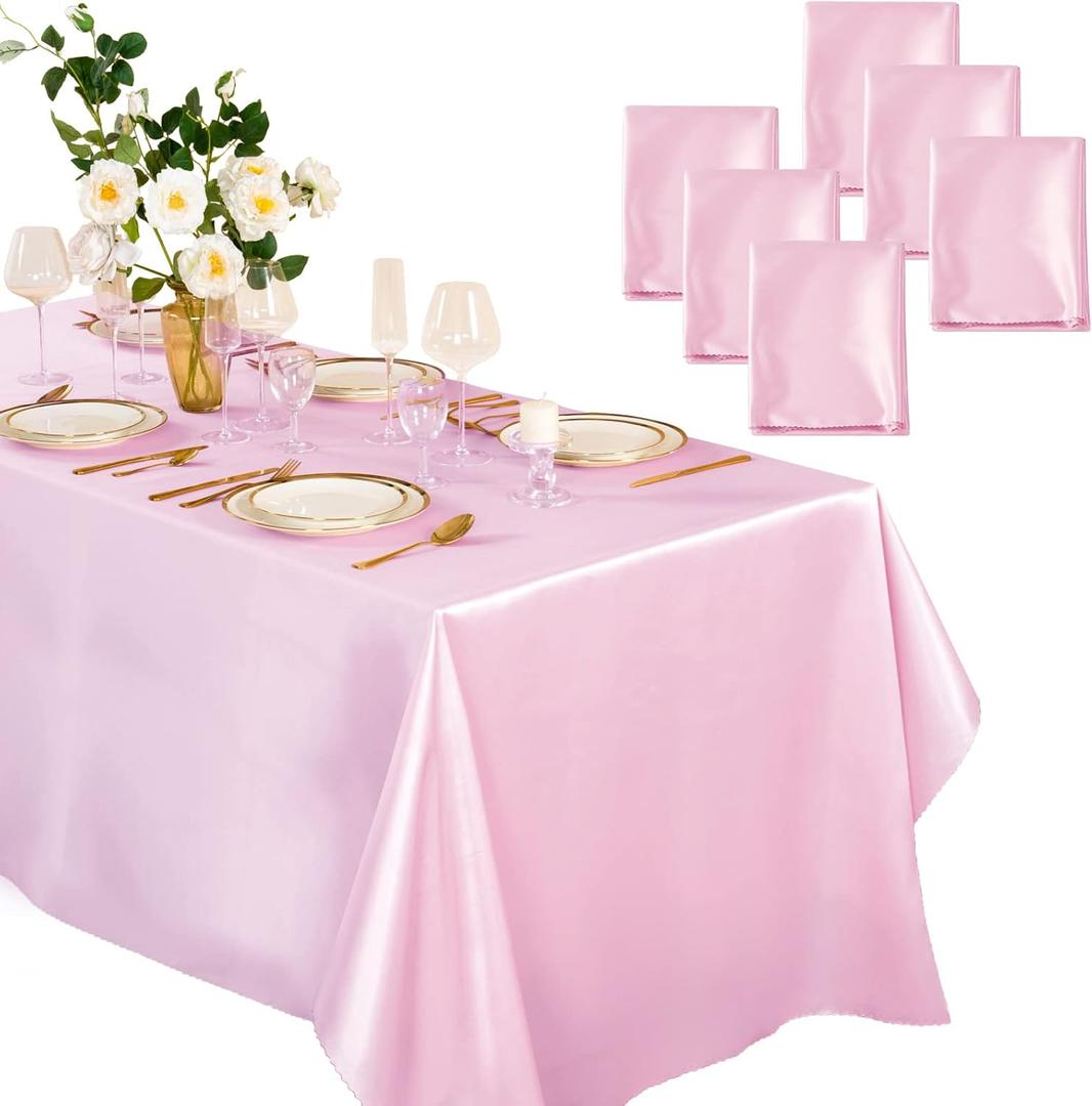 Horbaunal 6 Pack Light Pink Satin Tablecloth 60 x 102 Inches Rectangle Satin Table Cover Bright Silk Table Cloth Smooth Table Decoration for Wedding Party Banquet