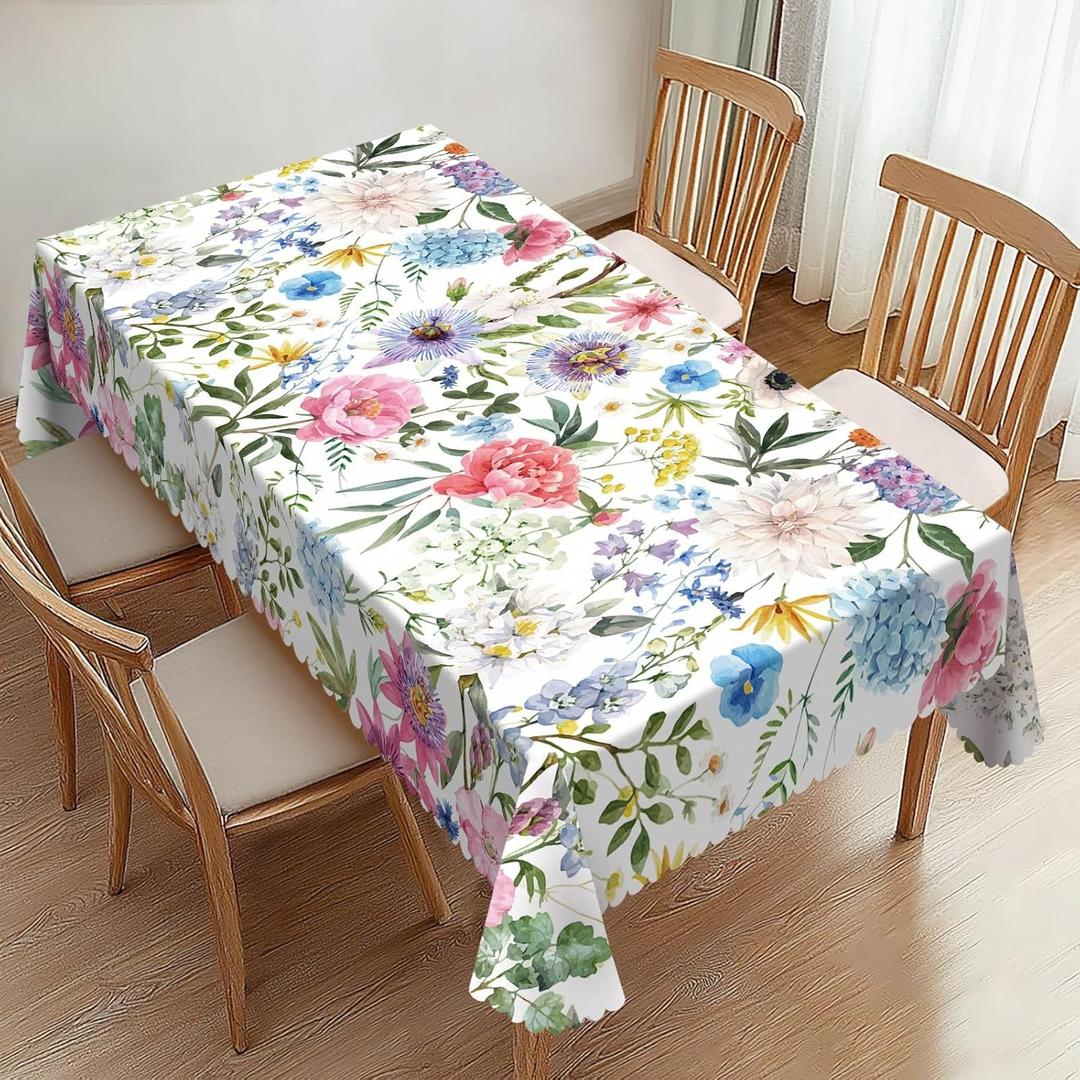 Vintage Floral Rectangle Tablecloths Summer Flower Table Cloths Dacorative Kitchen Dining Tablecloth for Rectangular Tables,Washable Table Cover for Party 54 x 72 Inch (Multi Color)