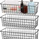 Hedume 3 Pack Metal Wire Storage Organizer Basket, 16.2" x 6.3" x 4.4" Bin Basket with Handles, Versatile Organizer for Kitchen, Pantry, Closet, Laundry Room, Cabinets, Bathroom - Black