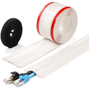 16.4ft Cord Cover Floor, Soft PVC Cord Covers for Wires on Floor, Self-Adhesive Floor Cable Cover Cord Hider, Floor Cable Management Cable Protector for Commercial Office Carpet/Floors/Wall Off White