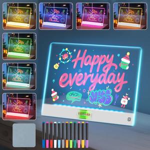 Rechargeable LED Drawing Board for Kids with 7 Colors, 16" Light Up Acrylic Dry Erase Board, Lumi Board LED Note Board with Invisible Stand Glow Doodle Board Birthday Valentines Day Gifts for Kids