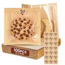 100 Pack Cookie Bags, Window Paper Bags with Thank You Stickers, 5.7 x 6.5 Inch, Oil-Proof Leak-Proof Individually Heat-sealable Kraft Paper Baking Bags for Biscuits, Snacks, Candies, Baked Goods