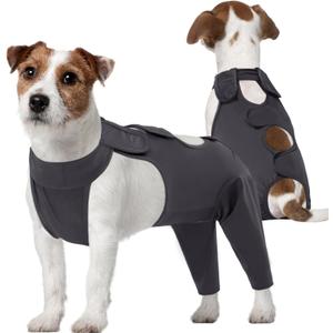 Kuoser Dog Surgery Recovery Suit, Thigh Wound Protective Sleeve for Dogs, Dog Recovery Sleeve for Female Male Dogs, Pet Surgical Suit for Spay Neuter, Dog Onesie After Surgery, Gray M (M (Prioritize CHEST GIRTH:20.1-23.6''))