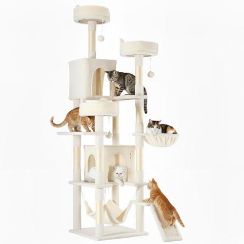 Aidoly Large Cat Tree 75 Inch, Multi-Level Tall Cat Tree Tower with Condo, Perches, Sisal Scratching Posts Board and Hammock, Pet Play House with Dangling Balls for Indoor Cats, Beige