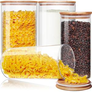 Large Glass Flour and Sugar Containers 180oz x2 & 93oz x2 [Set of 4], Glass Food Storage Containers with Bamboo Lids, Glass Jar with Airtight Lid for Spaghetti Pasta,Rice,Cereal,Coffee, Oat 