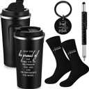 Gerrii Set of 4 Teacher Appreciation Gifts for Men Thank You Gifts for Male Teacher Nurse Coworker Employee 17 oz Stainless Steel Tumbler Inspirational Keychain Metal Pen Socks for Men(Classic, Black)