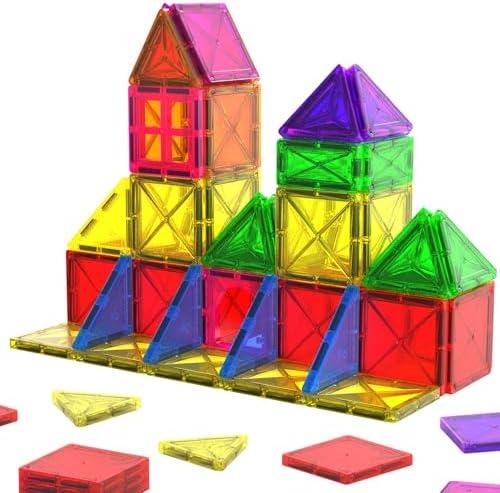 Crenova Mini Magnetic Tiles Toddler Toys, Travel Set Magnetic Building Blocks for Kids Ages 3+, Educational Toy for Boys Girls for Sensory Play Preschool Learning Classroom Must Haves Decor