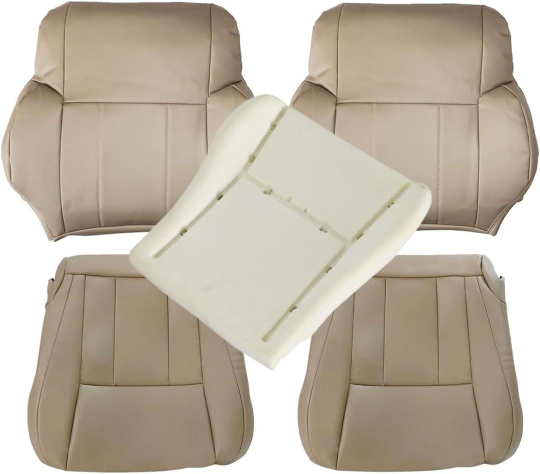 SecosAutoparts Front Oak Tan Leather Driver & Passenger Side Bottom Seat & Top Lean Back & Driver Side Foam Cushion Compatible with Toyota 4Runner Base Limited SR5 1996 1997 1998 2000 2001 2002
