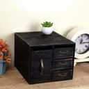 Rustic Beauty Organizer 4 Drawers - Wooden Cosmetic Storage Box for Neat & Home Office Desk &Organize &Storing of Makeup Tools,Bathroom Counter-top(Black, L)