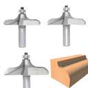 3Pcs Ogee Table Edge Router Bit Set,1/2 Inch Shank,Cutting Depth 1",1-1/8",1-1/4" Ogee Traditional Ogee Edge Cutters, Carbide Tipped 2 Flute, for Wood Profiling,Molding,Edging