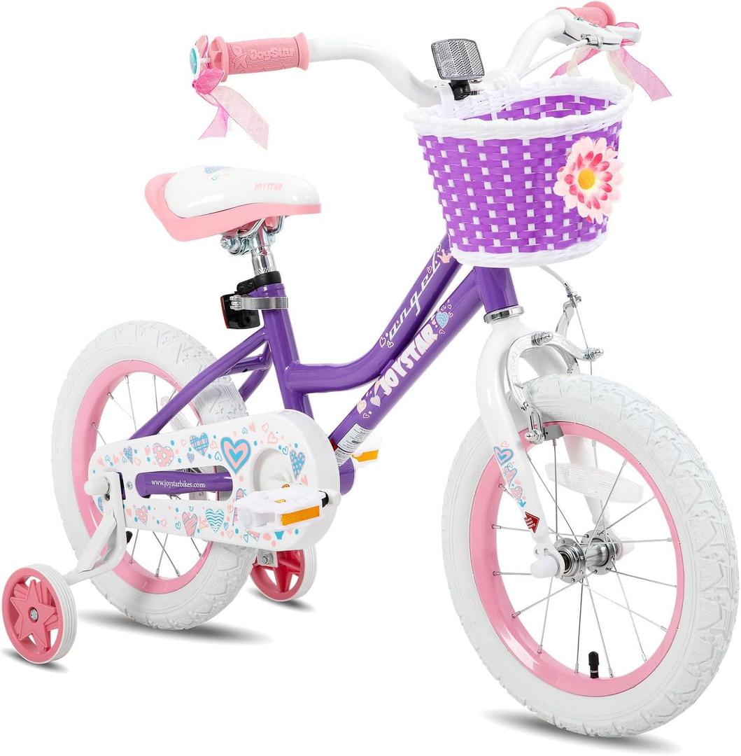 JOYSTAR Angel Girls Bike for Toddlers and Kids Ages 2-13 Years Old, 12 14 16 18 20 Inch Kids Bike with Training Wheels & Basket, 20 24 Inch Girls Bicycle with Handbrake & Kickstand (Purple)