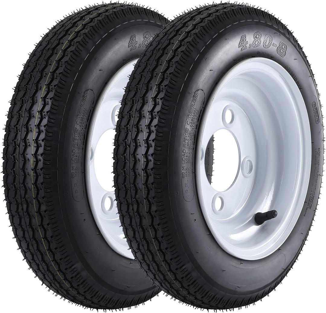 4.80-8 4.80x8 480-8 4.80-8 Trailer Tires with 8 in Rims, 4 Lug on 4 in, Load Range C, 6PR