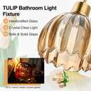 4-Light Bathroom Light Fixtures, 27" Brushed Gold Vanity Lights for Bathroom with Ribbed Amber Tulip Glass Shade, Vintage Bathroom Vanity Lighting Fixtures Over Mirror for Bedroom Living Room Hallway