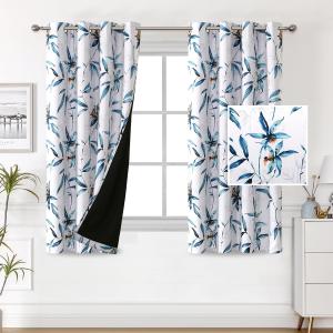 H.VERSAILTEX 100% Blackout Curtains 63 inch Length 2 Panels Set Printed Drapes Thermal Insulated Curtains for Bedroom with Black Liner Sound Proof Curtains, Bella Vista Indigo