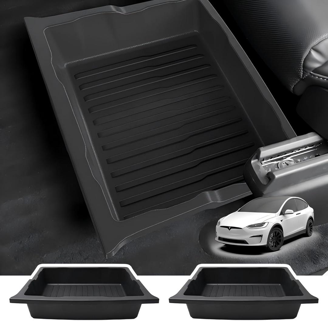 SCREW RHINO 2 Pack For Tesla Model X 2017-2024 Front/Back Under Seat Storage Organizer,TPE Waterproof Underseat Bin Trash Storage Can for Tesla Model X accessories