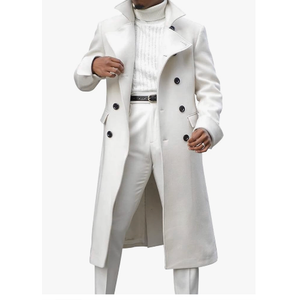 Ebifin Women's Notch Lapel Double Breasted Long Trench Coat Casual Cotton Blend Peacoat XS