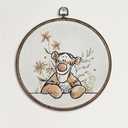 Giosve Cute Tiger Nursery Round Wall Art Canvas Framed Poster, Kids Room Decor, Cartoon Tiger Floral Hanging Wall Sculptures for Kids Nursery Room Bedroom Playroom Decor, 10x10 Inch