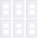 6-Pack Classic Beadboard Duplex Outlet Cover Plate, Decorative Switch Plates and Outlet Covers, Natural Bamboo Fiber Wall Plates for Electrical Outlets, 1 Gang Receptacle Cover,Pure White