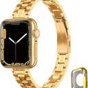 Metal band Compatible with Apple Watch Band 46mm 45mm 44mm 42mm 41mm 40mm 38mm for women, Slim and Thin Stainless Steel Replacement Adjustable Wristband for iWatch Series 11/10/9/8/7/6/5/4/3/2/1/SE Size: 38mm/40mm/41mm