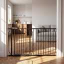Extra Wide Baby Gate 57.5-62" Dog Gate for Doorways, Pressure Mounted No Drill Safety Gate for Kitchen, Hallways, White/Black Metal Pet Gate for Dogs