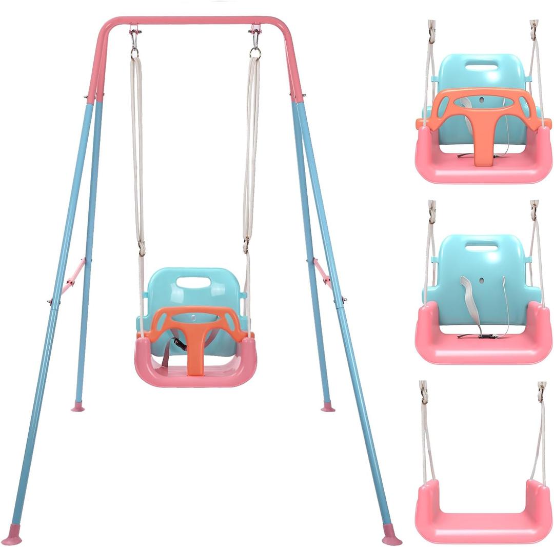 Toddler Swing, 3-in-1 Swing Sets for Backyard, Baby Swing Outdoor/Indoor, Toddler Swing Set Suitable for Children 6 Months and Older (Pink)