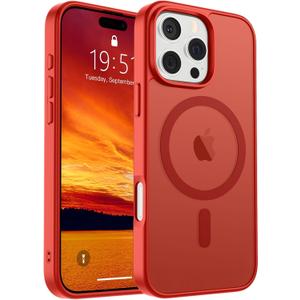 SUPFINE Magnetic for iPhone 16 Pro Case (Compatible with MagSafe) (Military Grade Drop Protection) Slim Translucent Matte Shockproof with Anti-Fingerprint Phone Case, Red