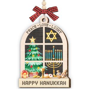 3 x Hanukkah Gifts 2025, Jewish Gifts for Women, Men, Double Layers Hanukkah Wooden Ornament for Jewish Christmas Decorations, Unique Chanukah Gift for Friends, Neighbors, Mom, Dad